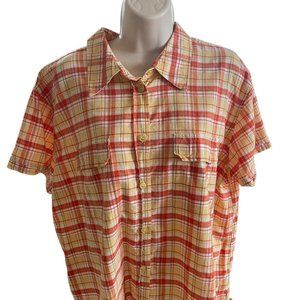 Womens Orange Plaid Button Down Blouse Top Route 66 Plus Size 18W Short Sleeve